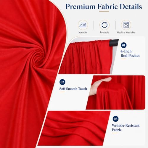 50x10 FT Red Backdrop Curtains for Weddings, Parties and Photo Booths in 50FT(W) x 10FT(H) in Red, alternate view 3