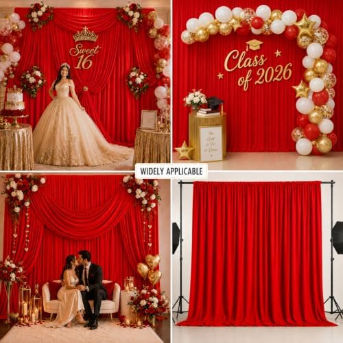 50x10 FT Red Backdrop Curtains for Weddings, Parties and Photo Booths in 50FT(W) x 10FT(H) in Red, alternate view 6