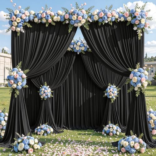 50x10ft Black Backdrop Curtain Panels for Parties - Wrinkle Free Polyester Photo Curtain Backdrop Wedding Back