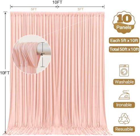50x10ft Blush Pink Backdrop Curtain Panels for Parties - Wrinkle Free Polyester Photo Curtain Backdrop Wedding, alternate