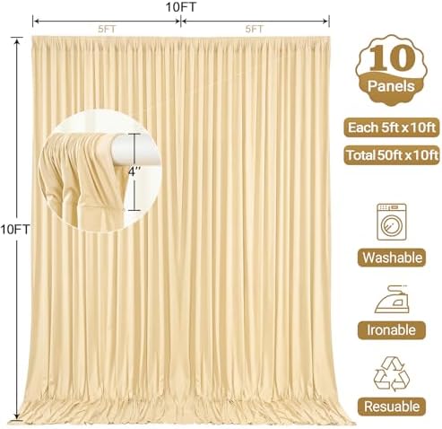 50x10ft Champagne Backdrop Curtain Panels for Parties - Wrinkle Free Polyester Photo Curtain Backdrop Wedding, alternate view
