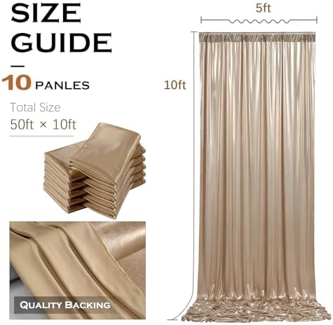 50x10FT Champagne Sequin Backdrop Curtains Wrinkle Free Drapes for Wedding in 50x10FT, alternate view 6
