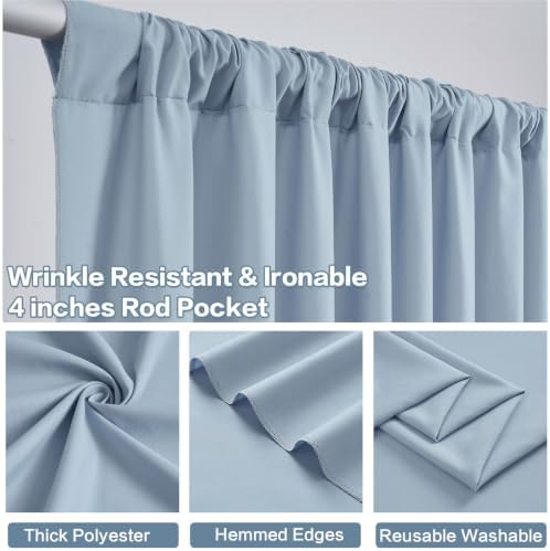 50x10FT Dusty Blue Backdrop Curtains, Polyester Drape for Parties in 50x10FT, alternate view 3