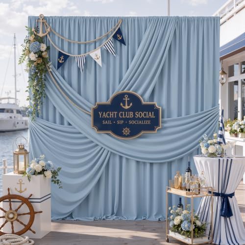 50x10FT Dusty Blue Backdrop Curtains, Polyester Drape for Parties in 50x10FT, alternate view 4