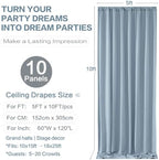 50x10FT Dusty Blue Backdrop Curtains, Polyester Drape for Parties in 50x10FT, alternate view 6
