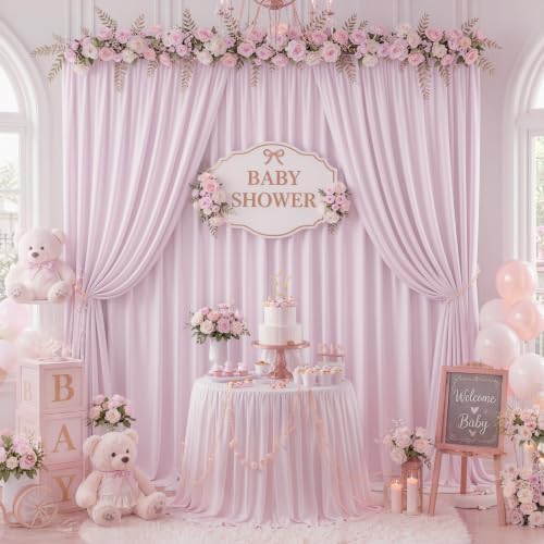 50x10ft Light Pink Backdrop Curtains for Parties, 10 Panels 5x10ft Wrinkle-Free Polyester Background Curtains, alternate view