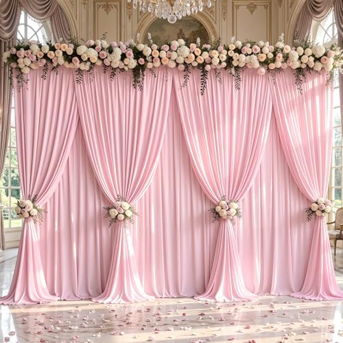 50x10ft Pink Backdrop Curtain Panels for Parties - Wrinkle Free Polyester Photo Curtain Backdrop Wedding Back, alternate view