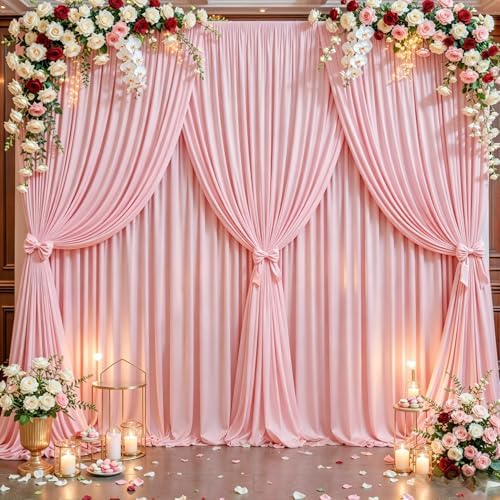 50x10ft Pink Backdrop Curtain Panels for Parties - Wrinkle Free Polyester Photo Curtain Backdrop Wedding Back, alternate view