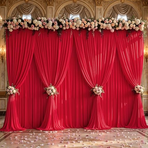 50x10ft Red Backdrop Curtain Panels for Parties - Wrinkle Free Polyester Photo Curtain Backdrop Wedding Back, alternate view