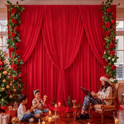 50x10ft Red Backdrop Curtain Panels for Parties - Wrinkle Free Polyester Photo Curtain Backdrop Wedding Back, alternate view