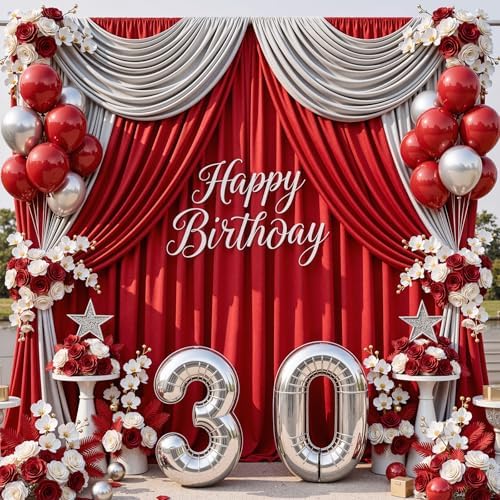50x10ft Red Backdrop Curtains for Parties, 10 Panels 5x10ft Wrinkle-Free Polyester Background Curtains for, alternate view 3