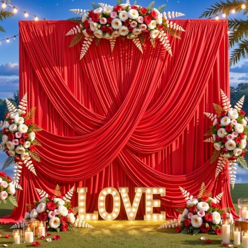 50x10FT Red Backdrop Curtains for Parties, 10 Panels Wrinkle-Free Photo Backdrop Drapes, Thickened Background, alternate view