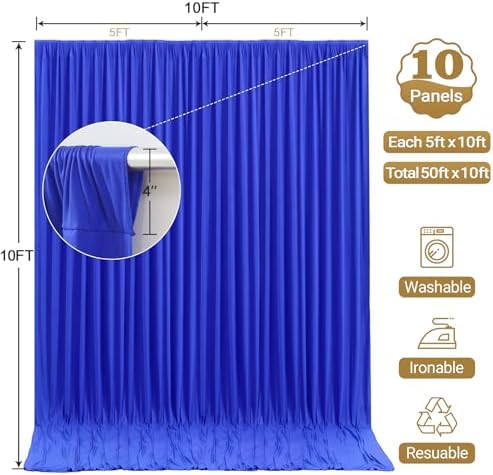 50x10ft Royal Blue Backdrop Curtain Panels for Parties - Wrinkle Free Polyester Photo Curtain Backdrop Wedding, alternate