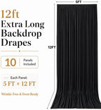 50x12 ft Black Backdrop Curtains for Wedding, Halloween Party in 50FT(W) x 12FT(H) in Black, alternate view 6