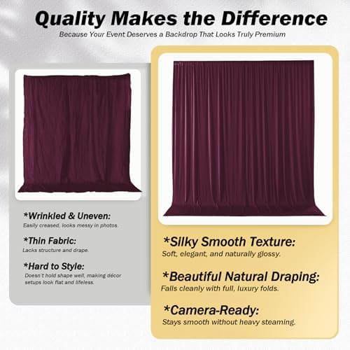 50x12 ft Burgundy Backdrop Curtains for Weddings, Birthdays and Photos in 50x12 ft, alternate view 3