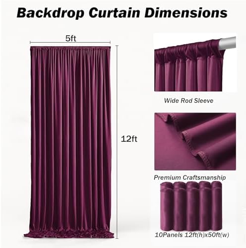 50x12 ft Burgundy Backdrop Curtains for Weddings, Birthdays and Photos in 50x12 ft, alternate view 5