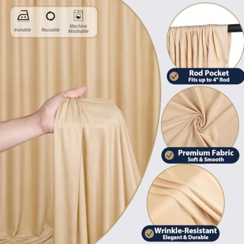 50x12 ft Champagne Backdrop Curtains for Wedding, Party and Photo in 50FT(W) x 12FT(H) in Champagne, alternate view 4