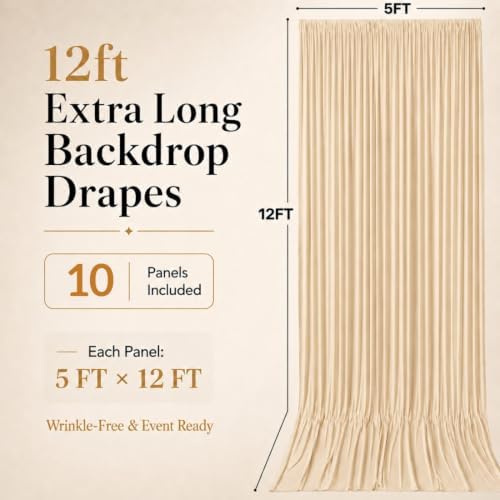 50x12 ft Champagne Backdrop Curtains for Wedding, Party and Photo in 50FT(W) x 12FT(H) in Champagne, alternate view 6