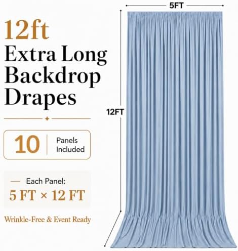 50x12 ft Dusty Blue Backdrop Curtains for Wedding, Party and Photo in 50FT(W) x 12FT(H) in Dusty Blue, alternate view 6