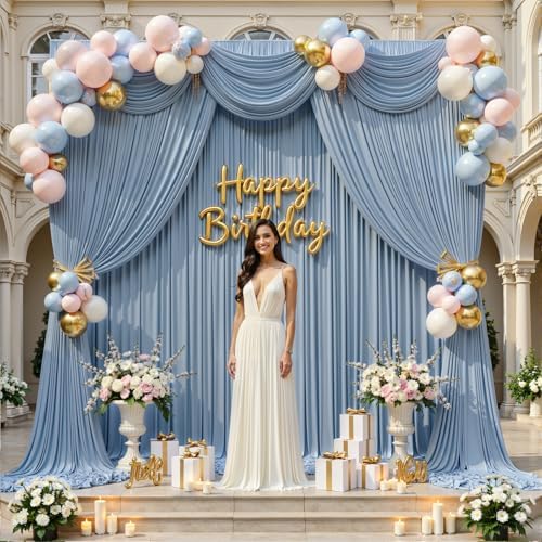 50x12 ft Dusty Blue Backdrop Curtains for Weddings, Birthdays and Photos in 50x12 ft, alternate view 2
