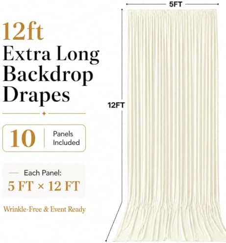 50x12 ft Ivory Backdrop Curtains for Wedding, Party and Photo in 50FT(W) x 12FT(H) in Ivory, alternate view 6