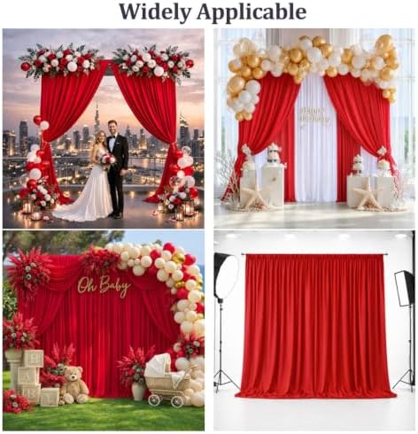 50x12 ft Red Backdrop Curtains for Wedding, Party and Photo in 50FT(W) x 12FT(H) in Red, alternate view 5