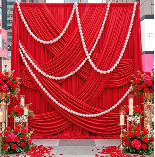 50x12 ft Red Backdrop Curtains for Weddings Parties, Birthdays and Photos in 50x12 ft, alternate view 2