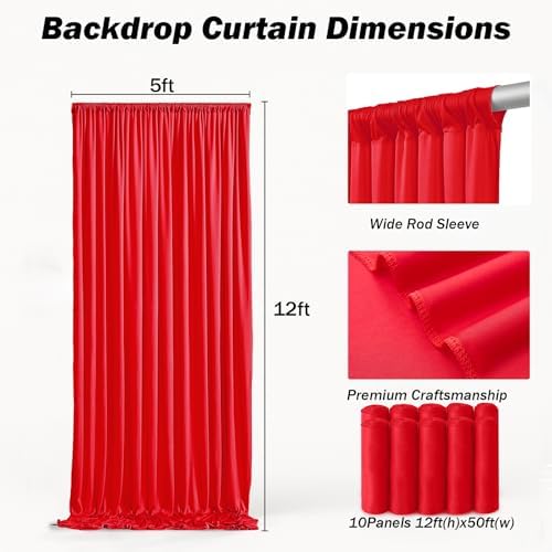 50x12 ft Red Backdrop Curtains for Weddings Parties, Birthdays and Photos in 50x12 ft, alternate view 4
