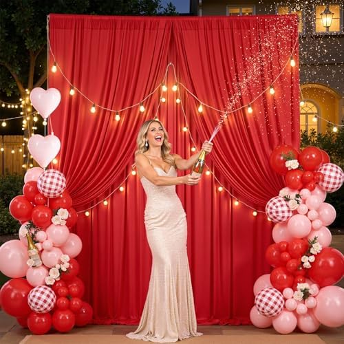 50x12 ft Red Backdrop Curtains for Weddings Parties, Birthdays and Photos in 50x12 ft, alternate view 5