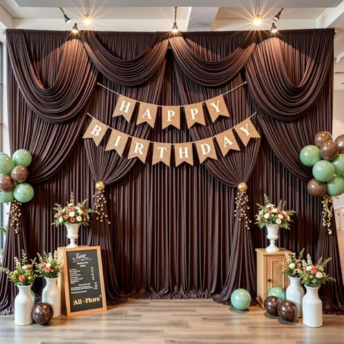 50x12ft Brown Backdrop Curtains for Parties Wrinkle Free Fabric Backdrop Curtain Birthday Photo Drapes Backdrop