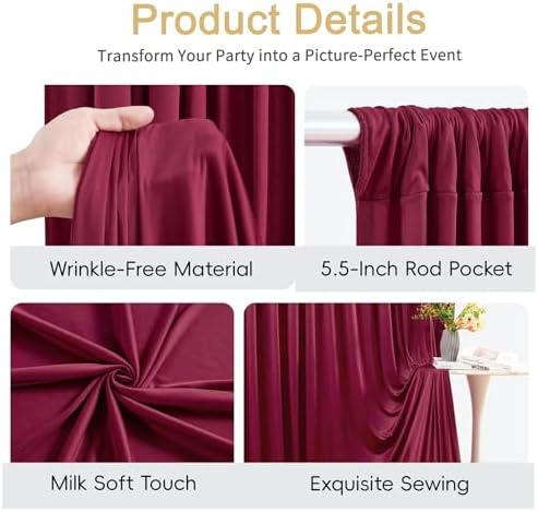 50x12ft Burgundy Backdrop Curtains for Parties Wrinkle Free Fabric Backdrop Curtain Birthday Photo Drapes, alternate view 5