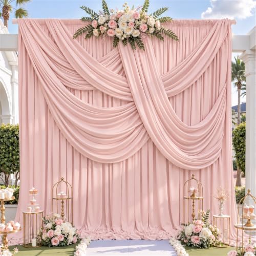 50x12ft Dusty Rose Backdrop Curtain, 10 Panels 5x12ft Thick Wrinkle-Free Polyester Fabric, Professional