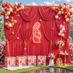 50x12ft Red Backdrop Curtains for Parties Wrinkle Free Fabric Backdrop Curtain Birthday Photo Drapes Backdrop, alternate view