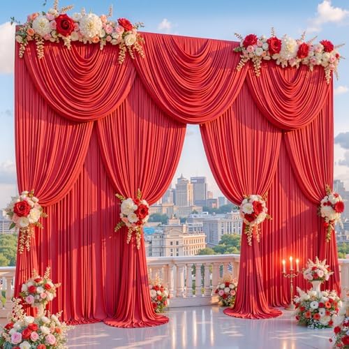 50x12ft Red Backdrop Curtains for Parties Wrinkle Free Fabric Backdrop Curtain Birthday Photo Drapes Backdrop, alternate view