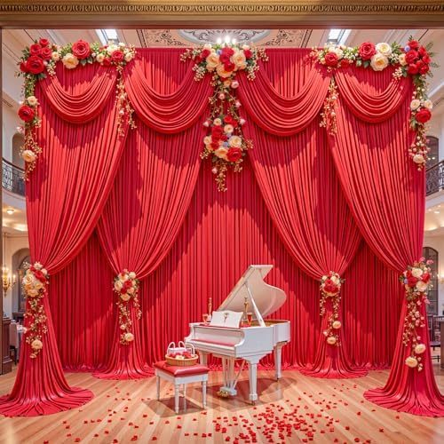 50x12ft Red Backdrop Curtains for Parties Wrinkle Free Fabric Backdrop Curtain Birthday Photo Drapes Backdrop, alternate view
