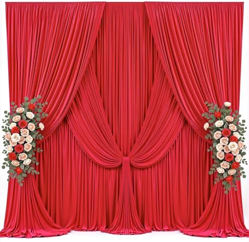 50x12ft Red Backdrop Curtains for Parties Wrinkle Free Fabric Backdrop Curtain Birthday Photo Drapes Backdrop, alternate view