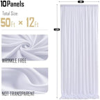 50x12ft White Backdrop Curtain for Wedding Parties, 10 Panels (5x12 ft Each) Wrinkle-Free Dackdrop Curtains, alternate view 6