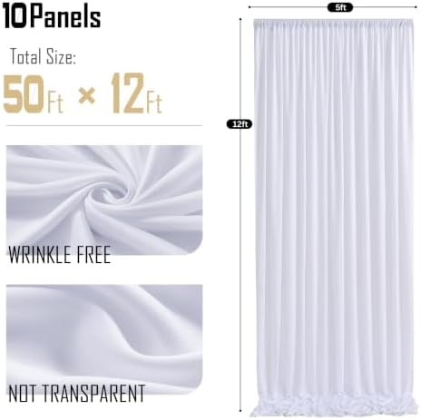 50x12ft White Backdrop Curtain for Wedding Parties, 10 Panels (5x12 ft Each) Wrinkle-Free Dackdrop Curtains, alternate view 6