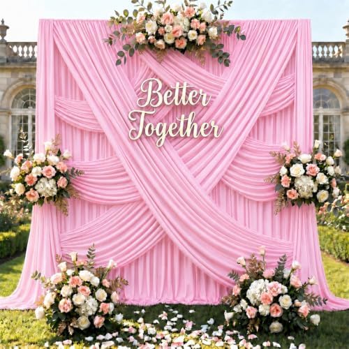 50x15 ft Drapes for Backdrop, Pink Curtains for Weddings, Parties in 5ft(W)x15ft(H)_10 Panels in Pink