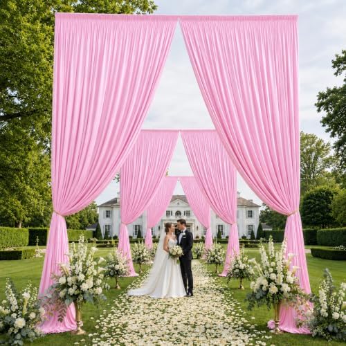 50x15 ft Drapes for Backdrop, Pink Curtains for Weddings, Parties in 5ft(W)x15ft(H)_10 Panels in Pink, alternate view 2