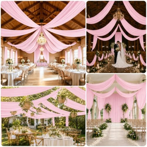 50x15 ft Drapes for Backdrop, Pink Curtains for Weddings, Parties in 5ft(W)x15ft(H)_10 Panels in Pink, alternate view 5