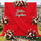 50x15 ft Drapes for Backdrop, Red Curtains for Weddings, Parties in 5ft(W)x15ft(H)_10 Panels in Red