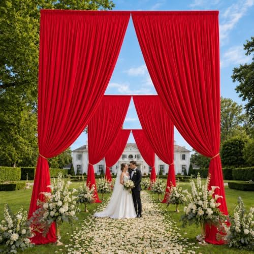 50x15 ft Drapes for Backdrop, Red Curtains for Weddings, Parties in 5ft(W)x15ft(H)_10 Panels in Red, alternate view 2