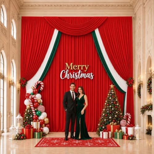 50x15 ft Drapes for Backdrop, Red Curtains for Weddings, Parties in 5ft(W)x15ft(H)_10 Panels in Red, alternate view 5
