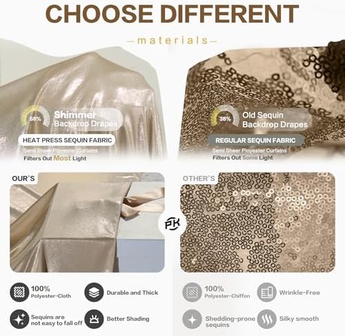 50x15FT Champagne Gold Sequin Backdrop Curtain Double Sided in 50x15FT, alternate view 5