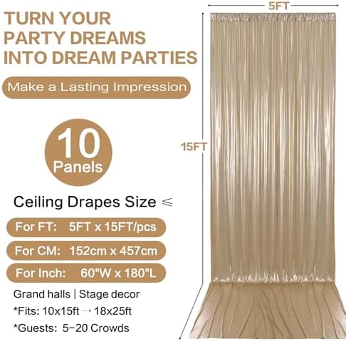50x15FT Champagne Gold Sequin Backdrop Curtain Double Sided in 50x15FT, alternate view 6