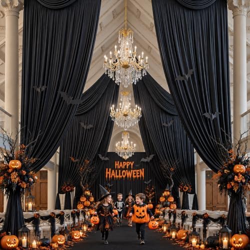 50x16 ft Black Backdrop Curtains for Wedding Parties, Birthdays, Halloween in 50x16 ft, alternate view 3