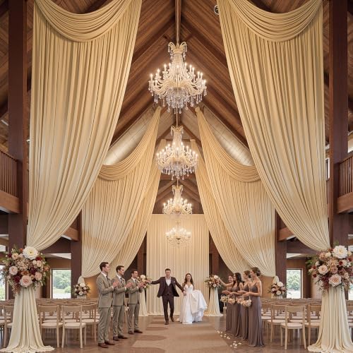 50x16 ft Champagne Backdrop Curtains for Weddings, Birthdays, Halloween in 50x16 ft, alternate view 3