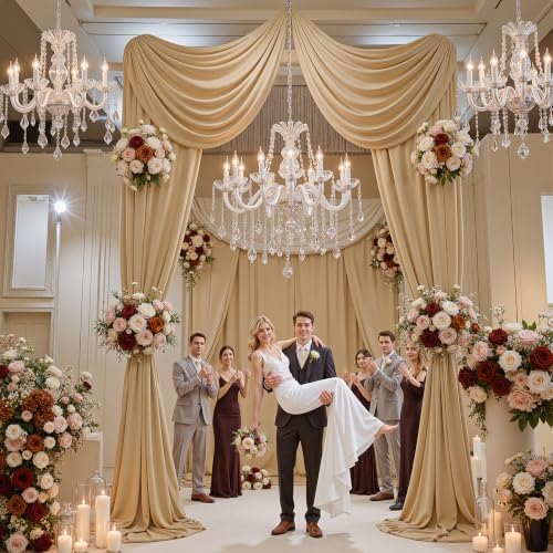 50x16 ft Champagne Backdrop Curtains for Weddings, Birthdays, Halloween in 50x16 ft, alternate view 5