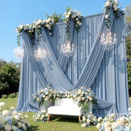 50x16 ft Dusty Blue Backdrop Curtains for Weddings, Birthdays, Halloween in W5' x H16'(10 panels) in Dusty Blue